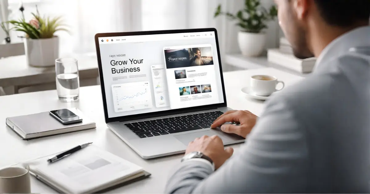 professional business website design on laptop in modern workspace