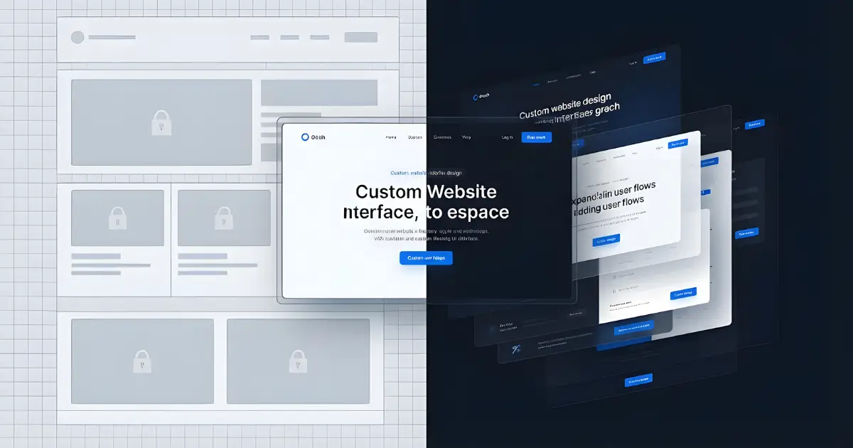 Website wireframe transforming into a modern website design, illustrating the web design process.